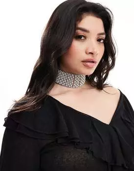 Колье-чокер ASOS DESIGN Curve Limited Edition серебристого цвета с цепочкой из искусственного жемчуга и кристаллов