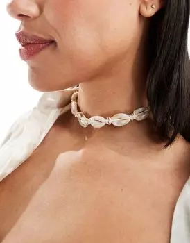 Колье-чокер ASOS DESIGN нейтрального цвета с искусственной ракушкой