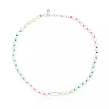 Колье-чокер Tous Multicolored Nylon Cultured Pearls Logo, серебро/жемчуг