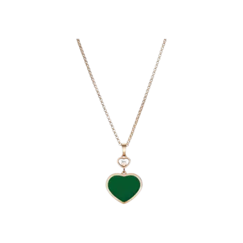 Колье Chopard Happy hearts из розового золота с бриллиантами и зеленым агатом