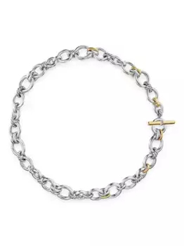 Колье DY Mercer Petite Toggle Chain из желтого золота и серебра с бриллиантами David Yurman, серебяный