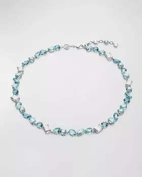 Колье Gema с родиевым покрытием разной огранки с синими кристаллами SWAROVSKI, цвет Blue
