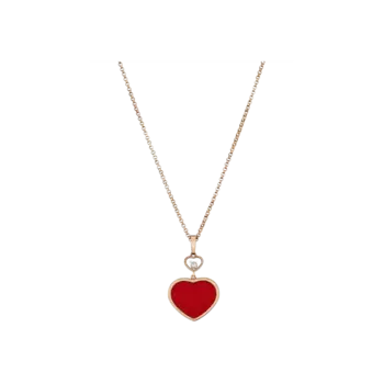 Колье happy hearts из розового золота с бриллиантами и красными камнями Chopard