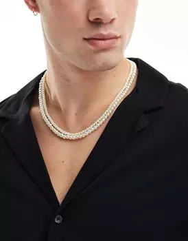 Колье из двухрядного искусственного жемчуга ASOS DESIGN диаметром 4 и 6 мм