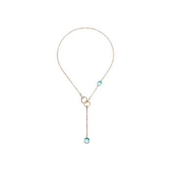 Колье-Лариат телесного цвета из розового и белого золота с голубым топазом и бриллиантами Pomellato
