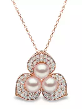 Колье Petal из розового золота с жемчугом и бриллиантами Yoko London, розовый