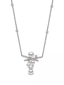 Колье Sleek из белого золота с жемчугом и бриллиантами Yoko London, серебряный