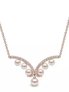 Колье Sleek из розового золота с жемчугом и бриллиантами Yoko London, розовый