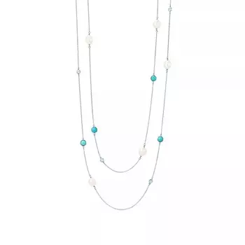 Колье Tiffany & Co. x Elsa Peretti Color By The Yard, серебро/бирюза/жемчуг/бриллианты