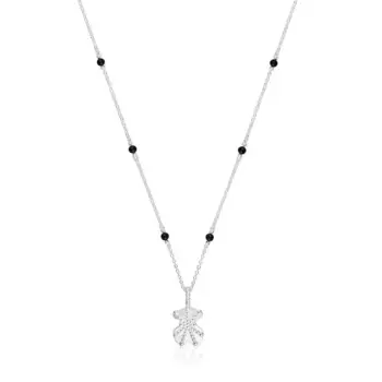 Колье Tous Grain Short Silver And Onyx With Bear Charm, серебро