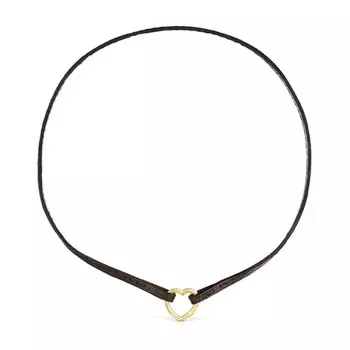 Колье Tous Hold Heart Leather, золото/кожа