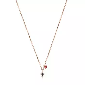 Колье Tous Motif Cross, розовое серебро/шпинель/рубин