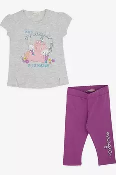 Колготки для девочек, комплект капри с принтом единорога, светло-серый меланж (1,5–5 лет) Breeze