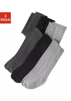 Колготки H.I.S (3 шт.), с узором "косы", черный