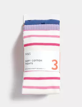 Колготки из 3 пар хлопковых колготок (2–14 лет) Marks & Spencer, мульти