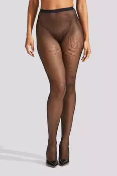 Колготки из искусственной кожи в сеточку с бантом Ann Summers, черный