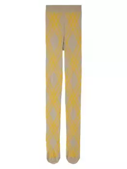 Колготки из смесовой шерсти в клетку Burberry, цвет limestone mimosa