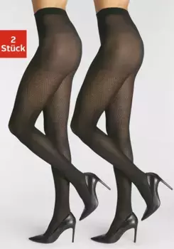 Колготки LASCANA (2 шт.) с зигзагообразным узором, черный