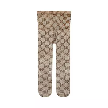 Колготки с тюлевым узором Gucci GG, цвет Бежевый/Черное дерево