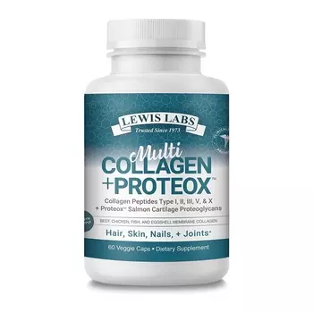 Коллаген Lewis Labs Multi Peptides Type I, II, III, V, X + Proteox, 60 капсул