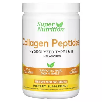 Коллагеновые пептиды Super Nutrition, без вкуса, 9,88 унции (280 г)