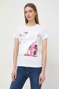 КОЛЛАЖ хлопковая футболка Guess, бежевый