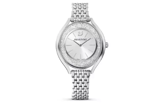 Коллекционные наручные часы с кварцевым механизмом, металлическим ремешком и серебристым циферблатом. Женские часы Swarovski