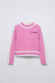 Коллекция лыжная вышивка вязаный джемпер ZARA, пастельно-розовый