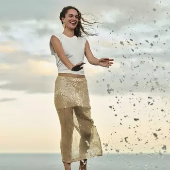 Коллекция многослойная юбка миди с пайетками J.Crew, бежевый