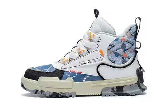 Коллекция Sports Life Kids Скейтбординг Кроссовки GS Mid-top Синий/Пепельный сланец/Черный/Бледно-слоновая кость/Кунжут Lining Young, синий