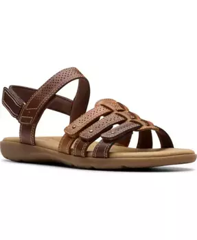 Коллекция Женские Плоские Сандалии Elizabelle Kay на липучке Clarks, коричневый