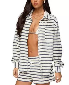 Коллинз Оверсайз Рубашка в Полоску на Пуговицах Edikted, синий