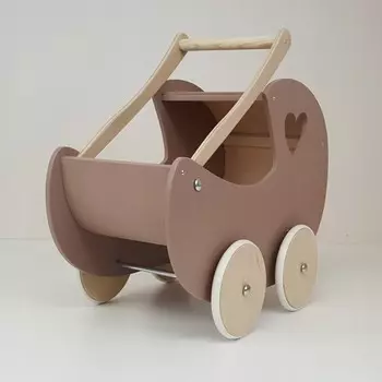 КОЛЯСКА ДЛЯ КУКОЛ, коричневая будка с вырезанным сердцем Majsternia Zabawek