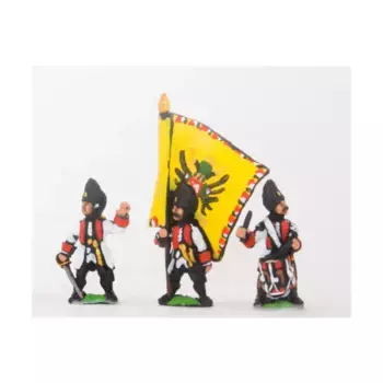 Командный набор — немецкий гренадерский офицер, знаменосец и барабанщик, Seven Years War Miniatures - Austria (15mm)