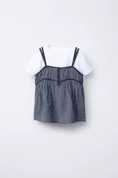 Комбинация блузки и футболки в клетку ZARA, темно-синий