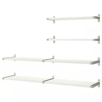 Комбинация настенных полок, белый/никелированный, 160x30 см, BERGSHULT / GRANHULT IKEA