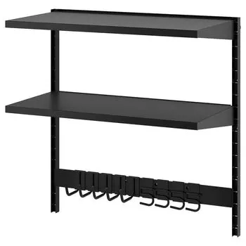 Комбинация настенных полок, с крючками/2 полки/черный, 88x45x90 см, BROR IKEA