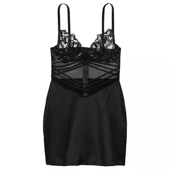 Комбинация Victoria's Secret Shimmer Heart Embroidery Strappy Satin, черный