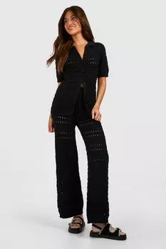 Комбинация вязаной рубашки и широких брюк крючком boohoo, черный