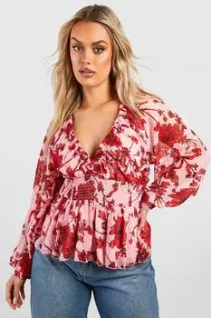 Комбинат plus с цветочным топом из сетки добби Boohoo, розовый