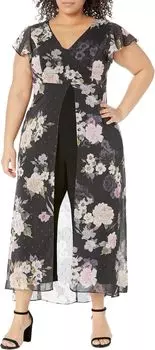 Комбинезон Adrianna Papell Printed Metallic Chiffon Walk Thru Cropped Jumpsuit, цвет Black Multi