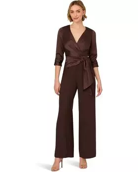 Комбинезон Adrianna Papell Satin Crepe Jumpsuit, темно-коричневый