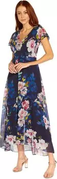 Комбинезон Adrianna Papell Stretch Crepe Jumpsuit with Printed Floral Chiffon Overlay, цвет Navy Multi