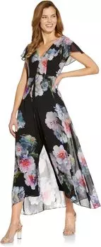 Комбинезон Adrianna Papell Stretch Crepe Jumpsuit with Printed Chiffon Overlay, цвет Black Multi