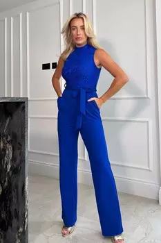 Комбинезон Анастасия с высоким вырезом и кружевным верхом Girl In Mind, синий