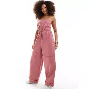 Комбинезон Asos Design Bandeau Neckline Fanny Pack, темно-розовый