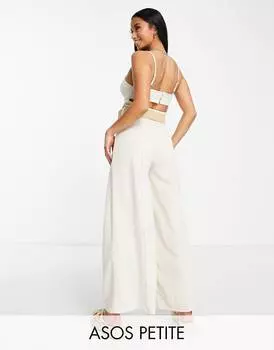 Комбинезон ASOS DESIGN Petite с корсетом и вырезом на спине с поясом из рафии из льняного джерси с камнем