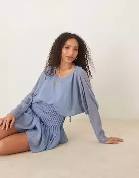 Комбинезон ASOS DESIGN с лифом-хомутиком и складками в темно-синем цвете