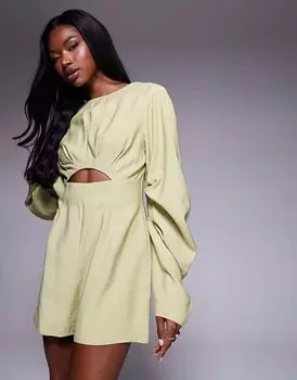Комбинезон ASOS DESIGN с закругленными рукавами и складками нежно-зеленого цвета