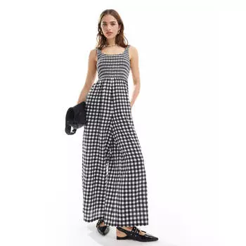 Комбинезон Asos Design Wide Legs And U-neck, черный/белый